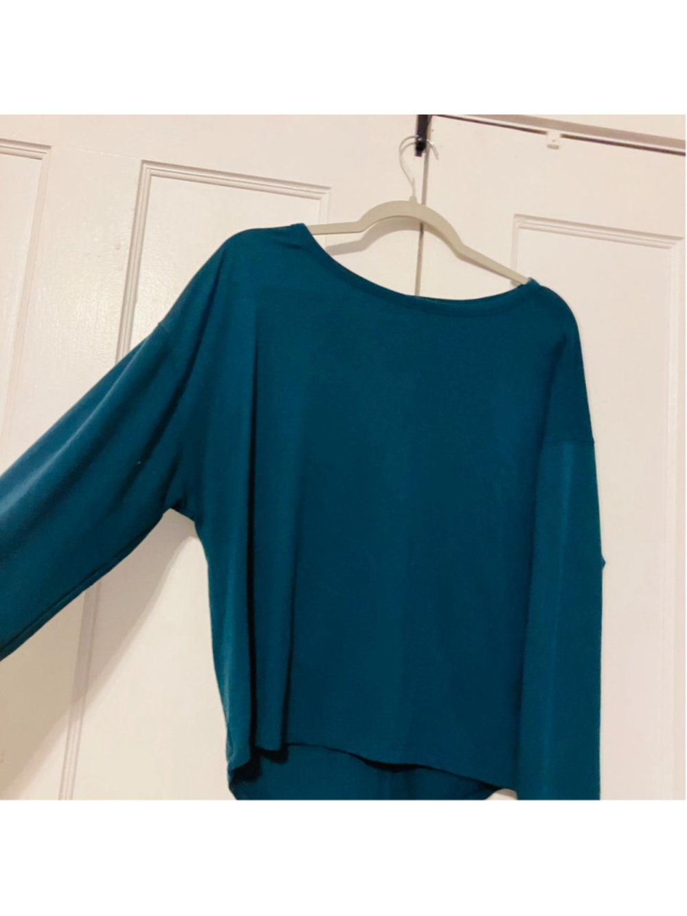 Old Navy Lightweight Terry Teal Green Long Sleeve Draped Hem Top (Small)